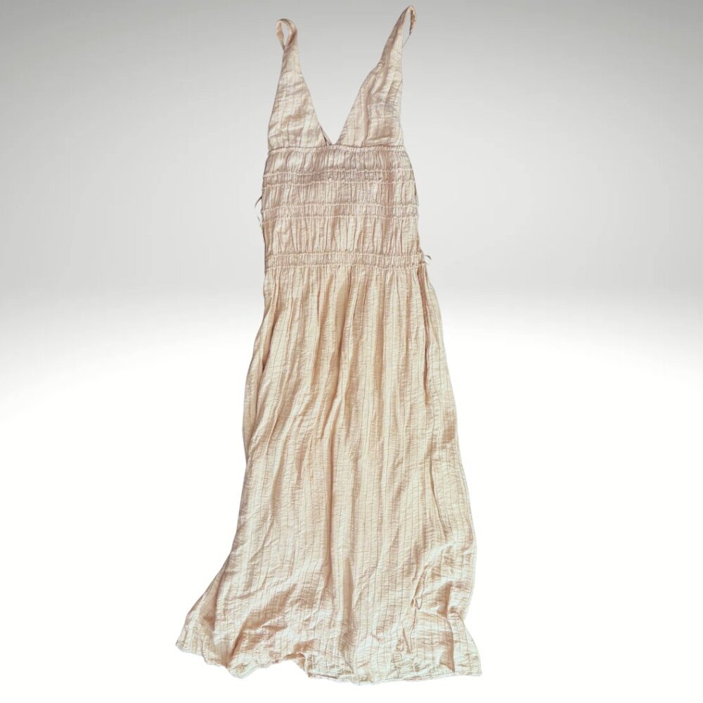ZARA Tan Crinkle Maxi Dress – Adjustable Straps, NWT (Size XS)